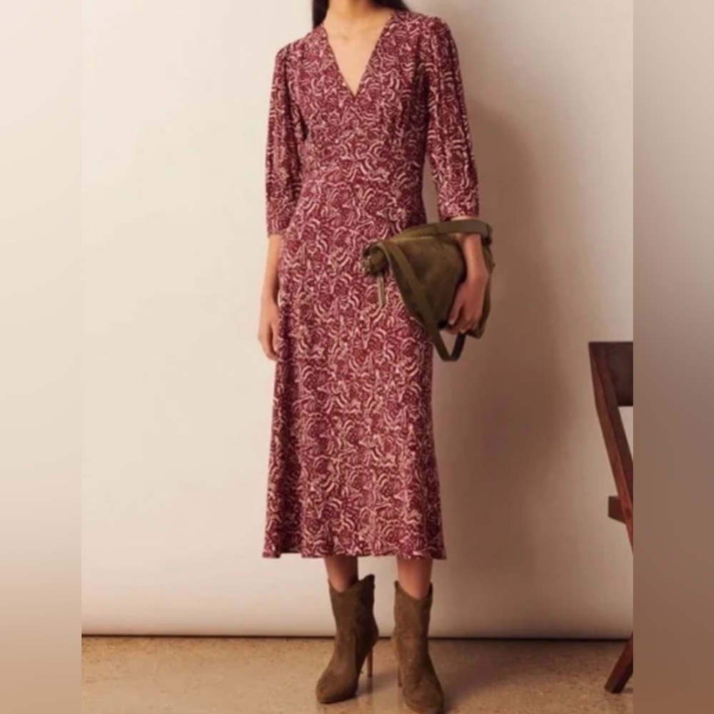 Ba&sh Loa Midi Printed Dress Raisin Burgundy Purple size Medium size 6 NEW $480